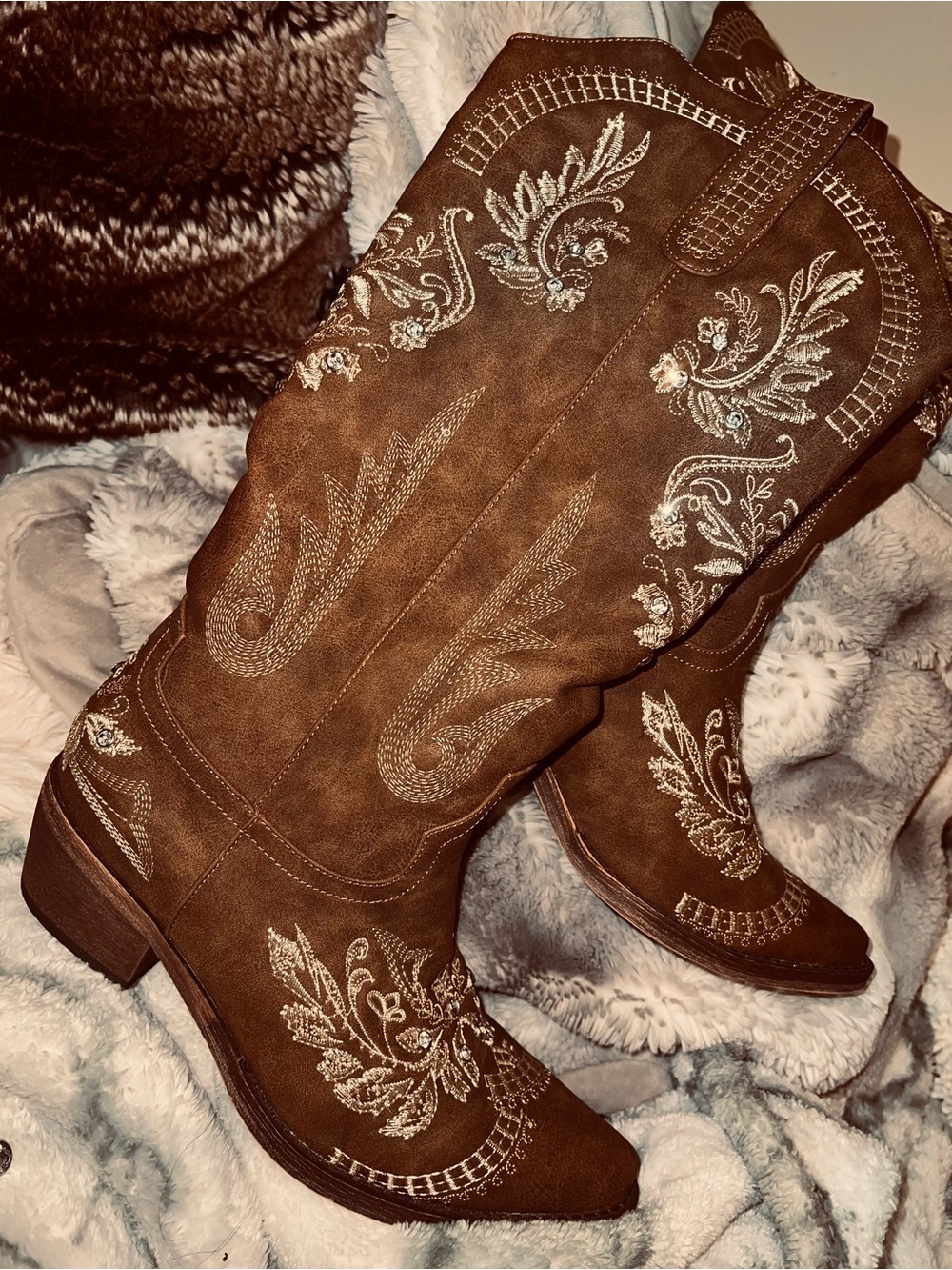 Women's Brown Embroidered Western Boots